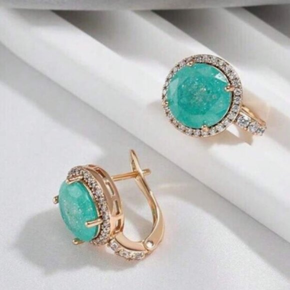 Turquoise Crystal Halo Earrings - Picture 3 of 5